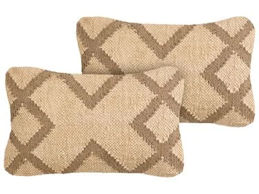 Sett med 2 pynteputer GOPI 30 x 50 cm Jute Beige Geometrisk mønster v:7976479