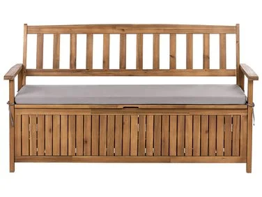 Hagebenk med pute SOVANA 160 cm Med oppbevaring Akasietre Grå v:2982237 Hagebenk med pute SOVANA 160 cm Med oppbevaring Akasietre Grå v:2982237