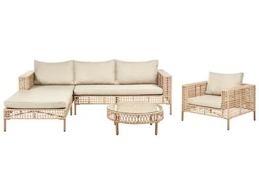 Loungesett til hagen med bord 4-seters CALASETTA PE-rotting Beige Høyrevendt v:6577948