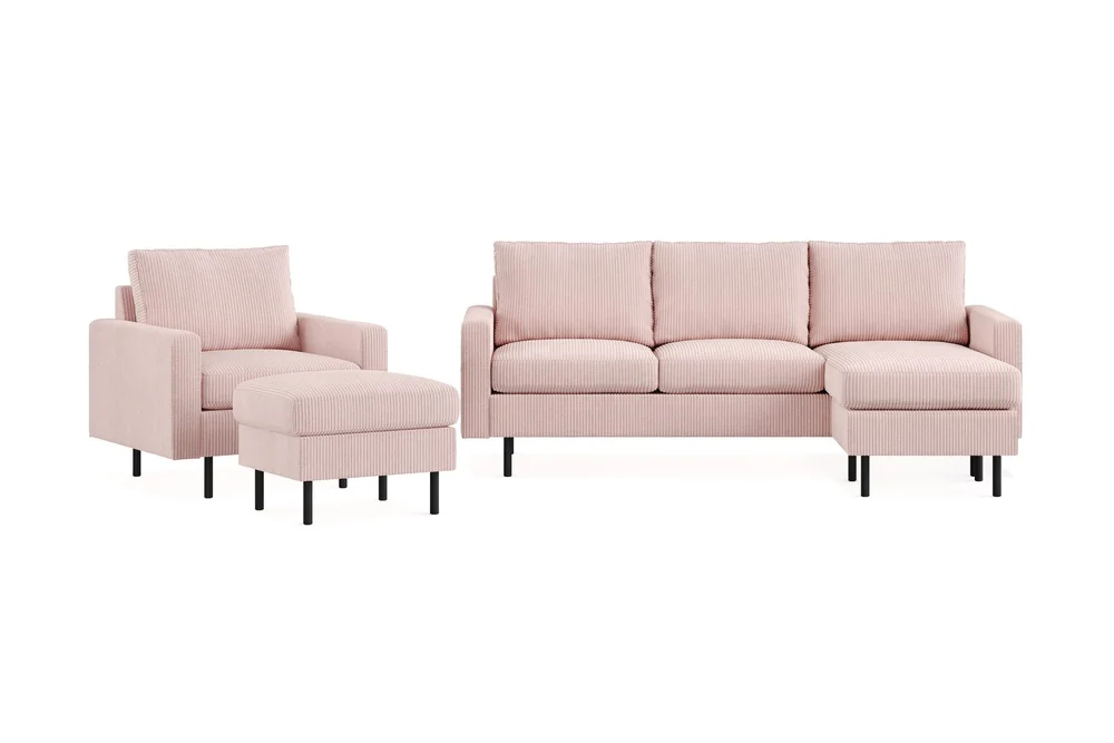 Peppe Sofagruppe 3-seters Vendbar L-formet Sjeselongsofa + Lenestol + Fotskammel i Manchester v:6449952