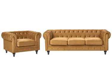 Sofagruppe 4-seters CHESTERFIELD Fløyel Gull v:2443862 Sofagruppe 4-seters CHESTERFIELD Fløyel Gull v:2443862