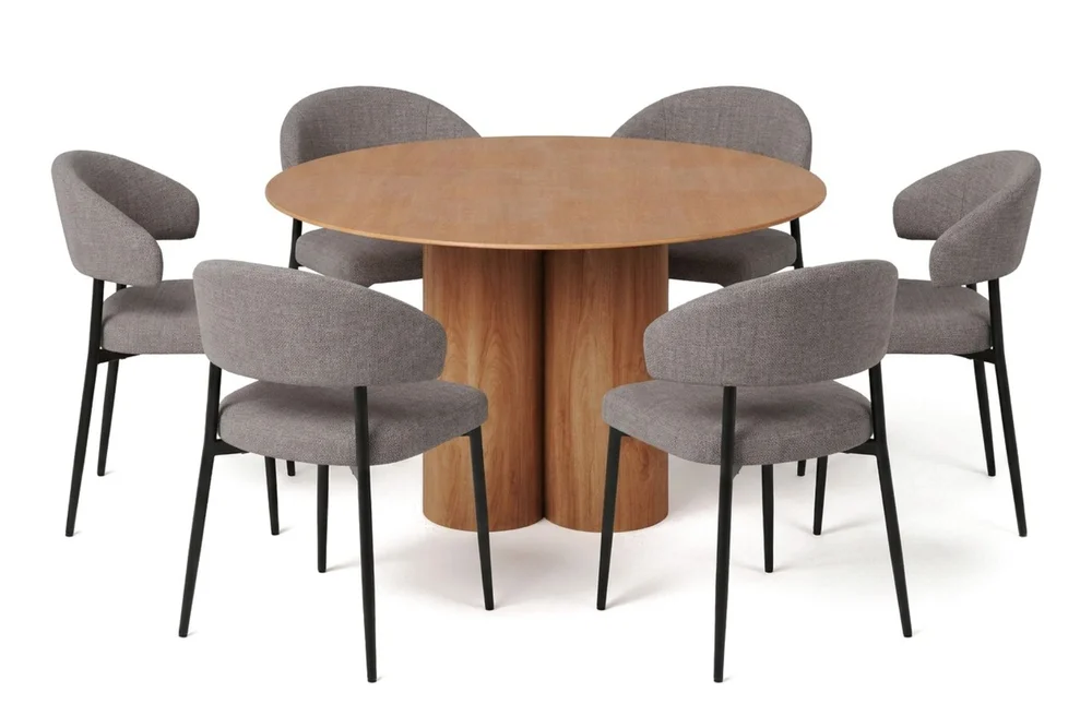 Juno spisegruppe rund 130 cm eik med 6 Sawako spisestoler v:5100038 Juno spisegruppe rund 130 cm eik med 6 Sawako spisestoler v:5100038