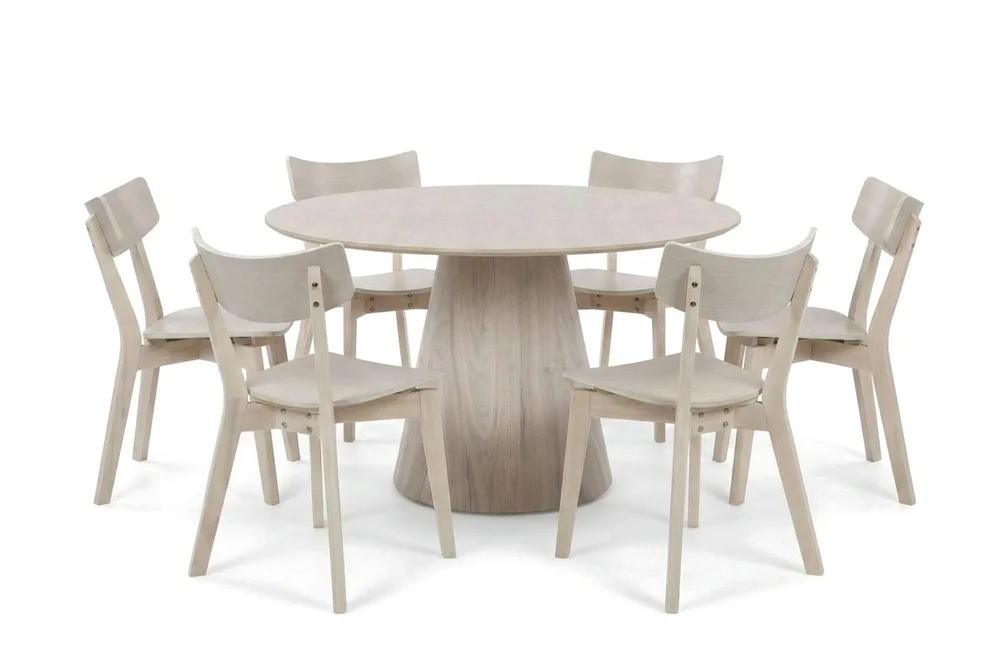 Siena Spisegruppe 130 cm rund hvitlasert med 6 Amelia spisestoler v:2407267