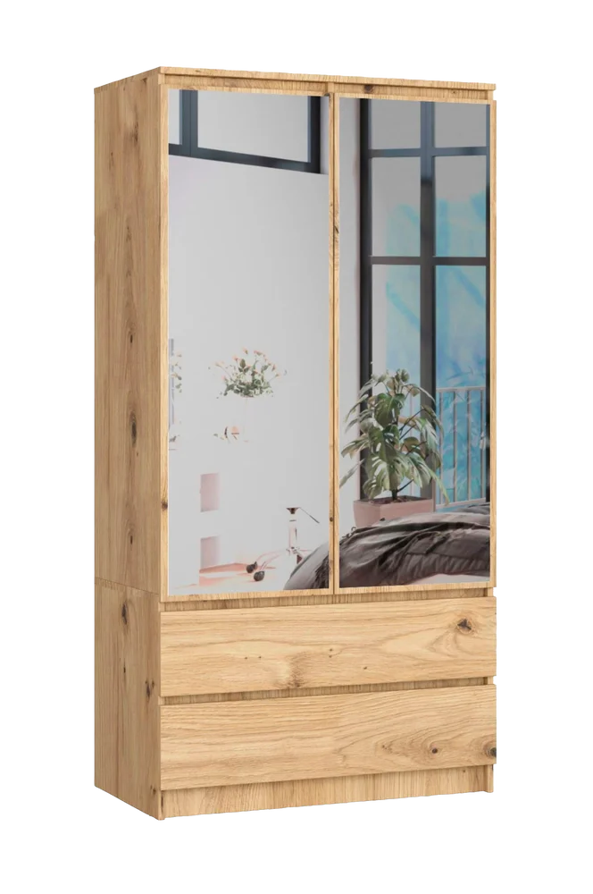 Akord Garderobe med 2 dører, 2 skuffer og 2 speil – Brun m v:4617946 Akord Garderobe med 2 dører, 2 skuffer og 2 speil – Brun m v:4617946