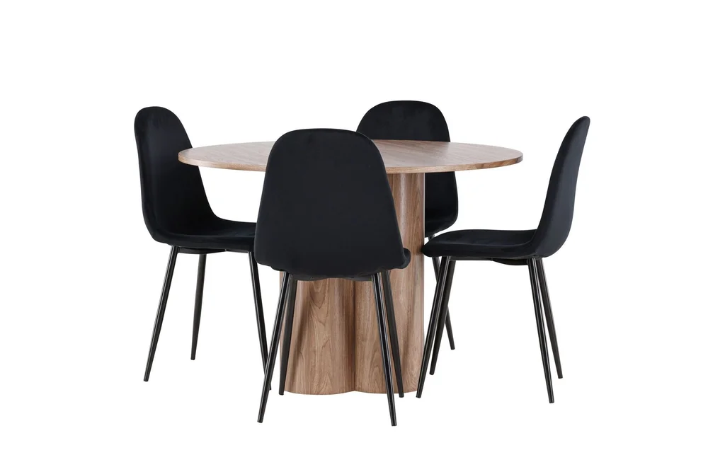Spisegruppe Venture Home Olivia spisegruppe 110 cm rund med 4 Polar-stoler Mocca/Svart/Svart v:1242134