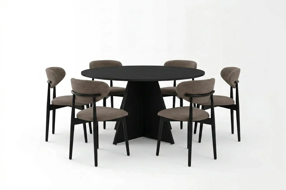 Vera spisegruppe rund 130 cm svart med 6 Molly spisestoler v:7376042 Vera spisegruppe rund 130 cm svart med 6 Molly spisestoler v:7376042