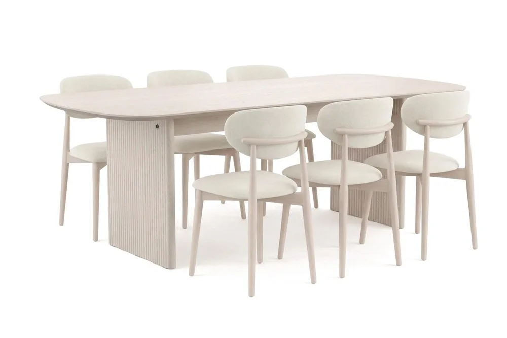 Alma spisegruppe rektangulær 220 cm hvitlasert med 6 Molly spisestoler v:6867418 Alma spisegruppe rektangulær 220 cm hvitlasert med 6 Molly spisestoler v:6867418