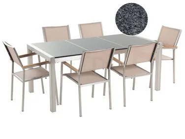 Spisegruppe til uteplassen 6-seters GROSSETO Trippelplate Granitt Polert Grå/beige v:699527