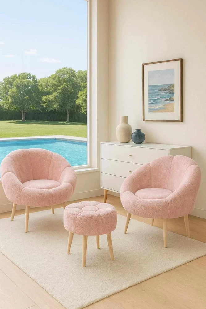 Ørelappstol- og puffsett (3 deler) Atelier Del Sofa Lida Wellsoft (75 x 100 x 42 cm) Rosa v:9286643