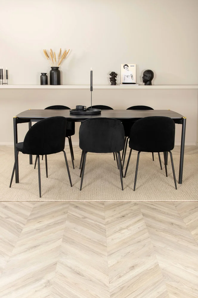 Spisegruppe Pelle med 6 Wrinkles spisestoler - Svart m v:1640786