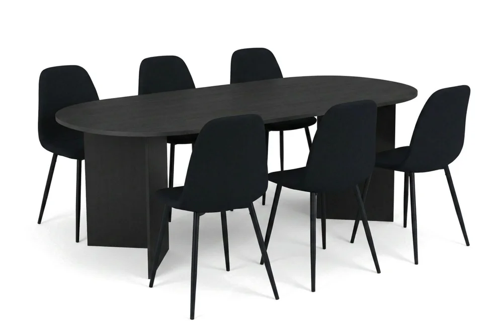 Vera spisegruppe rektangulær 220 cm svart med 6 Nibe spisestoler v:9916213