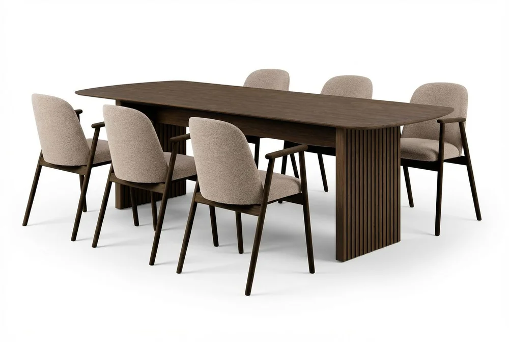Richeto spisebord røkt eik 240 cm med 6 Reciclar spisestoler v:9692586
