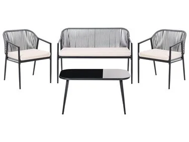 Loungesett til hagen med bord 4-seters FLERO PE-rotting Svart v:5842183
