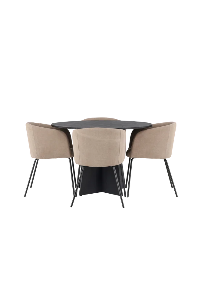 Spisegruppe Bootcut med 4 stk spisestoler Berit - Svart m v:1454905