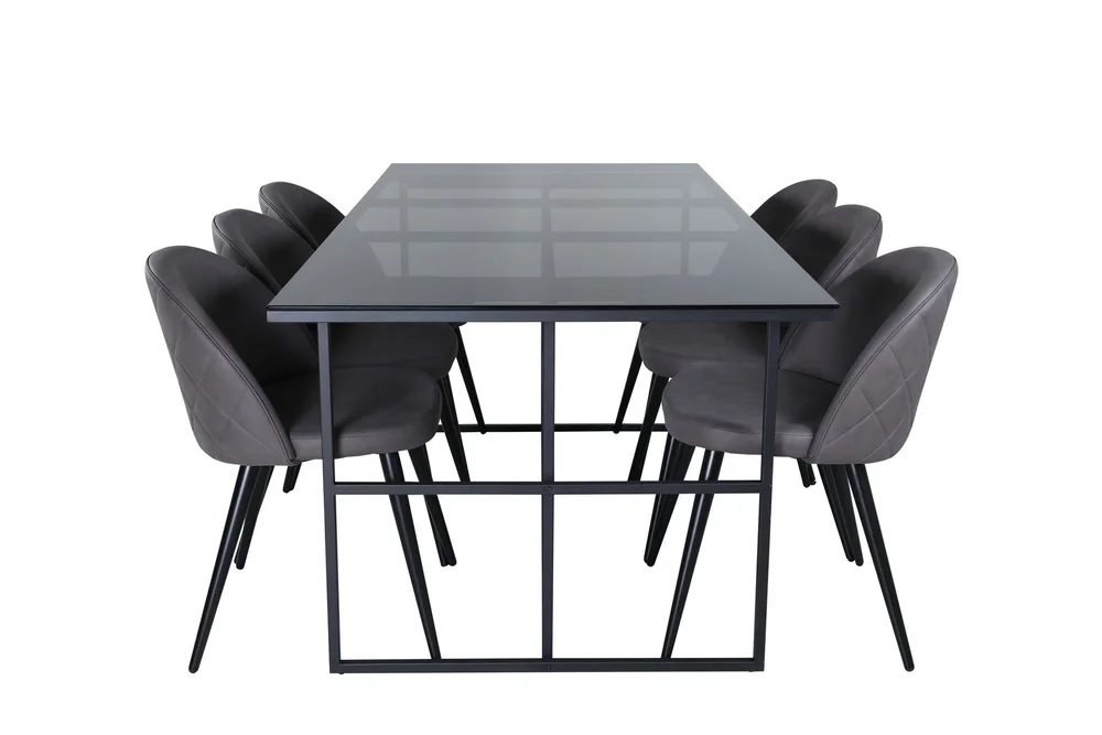 Leif Spisegruppe 200 cm Rektangulær med 6 Velvet Stoler v:4737696