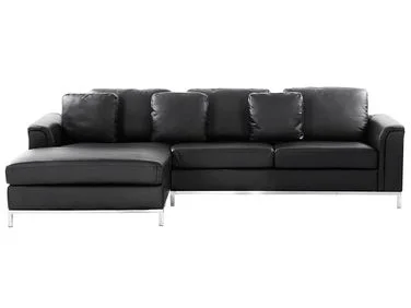 Hjørnesofa 4-seters OSLO Ekte skinn Svart Høyrevendt v:2853136