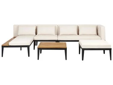Loungesett til hagen med bord og fotskammel 4-seters BRACCIANO Sertifisert akasietre Lys beige Høyrevendt v:2614096