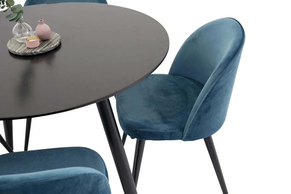 Spisegruppe Venture Home Deandra spisegruppe 100 cm rund med 4 Sedavi-stoler Svart/blå v:8499238