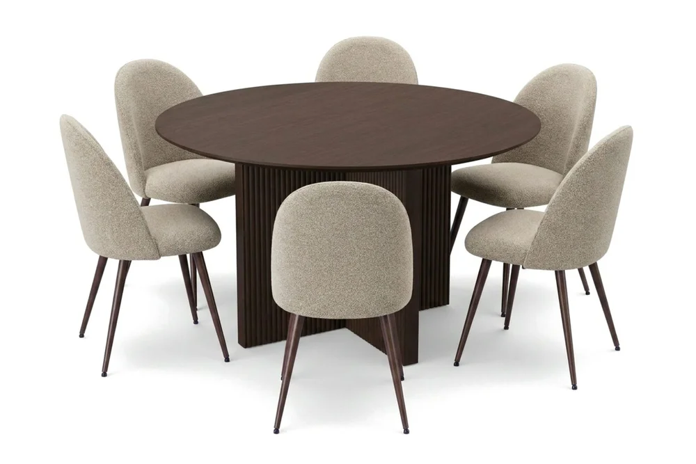 Edda spisegruppe rund 130 cm røkt eik med 6 Nibe Plus spisestoler v:9845698
