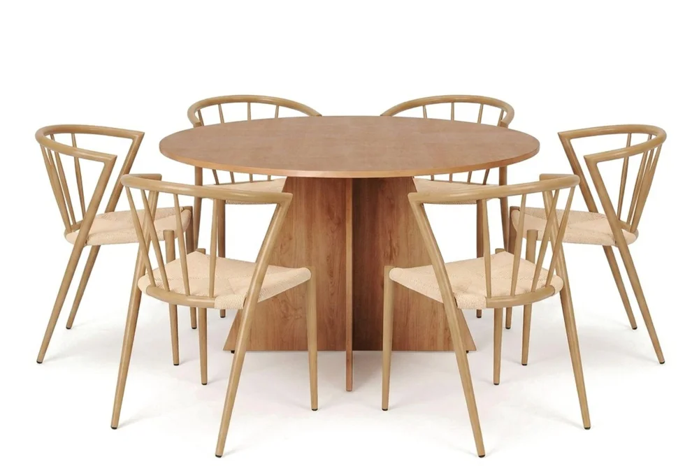 Vera spisegruppe rund 130 cm eik med 6 Winston spisestoler v:3741925