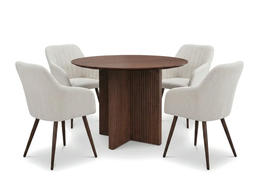 Edda spisegruppe rund 110 cm valnøtt med 4 Filippa spisestoler v:9682100 Edda spisegruppe rund 110 cm valnøtt med 4 Filippa spisestoler v:9682100