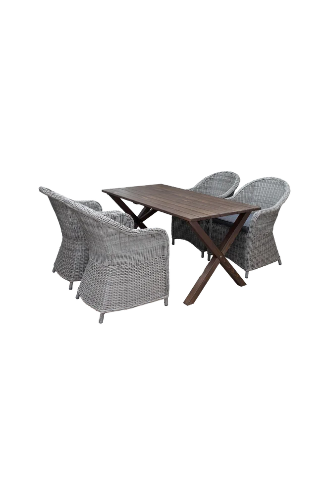 Bord 150 cm og 4 stk Mercury-stoler – Brun – Utemøbler & hage | m v:5350607 Bord 150 cm og 4 stk Mercury-stoler – Brun – Utemøbler & hage | m v:5350607