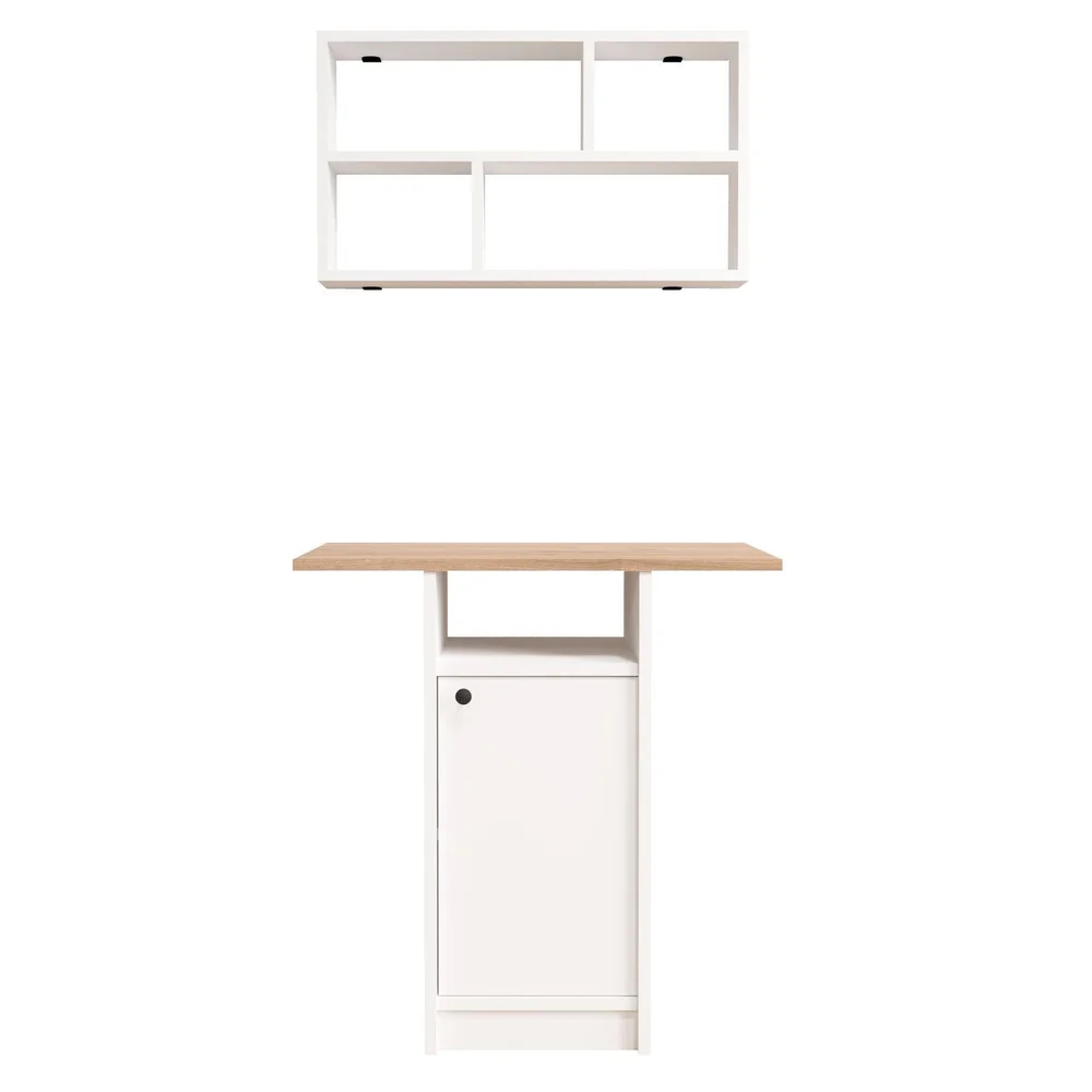 Spisebord- og vegghylle-sett (2 deler) Hanah Home Nord (72 x 73,8 x 44,5 cm) Hvit eik v:5597995