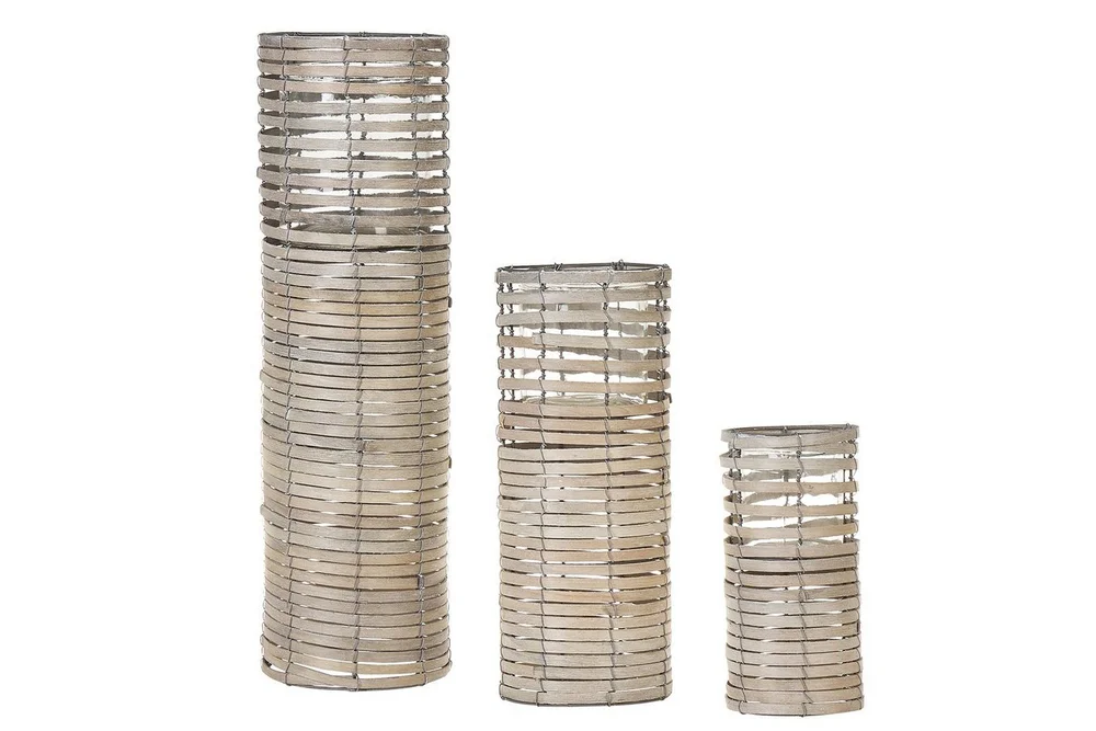 Ljusstakar Beliani Rovare set om 3 Light colored wood||Grey v:7451537 Ljusstakar Beliani Rovare set om 3 Light colored wood||Grey v:7451537