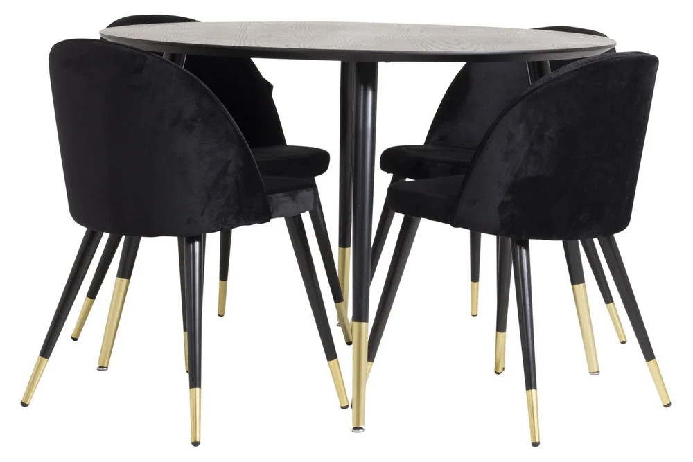 Dipp Spisegruppe 115 cm Rund med 4 Velvet Stoler v:1785527 Dipp Spisegruppe 115 cm Rund med 4 Velvet Stoler v:1785527