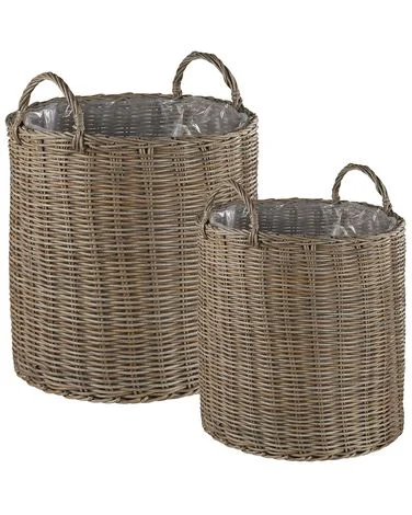 Sett med 2 flettede kurver til planter BITOLA 40/48 cm PE-rotting Brun v:2995082