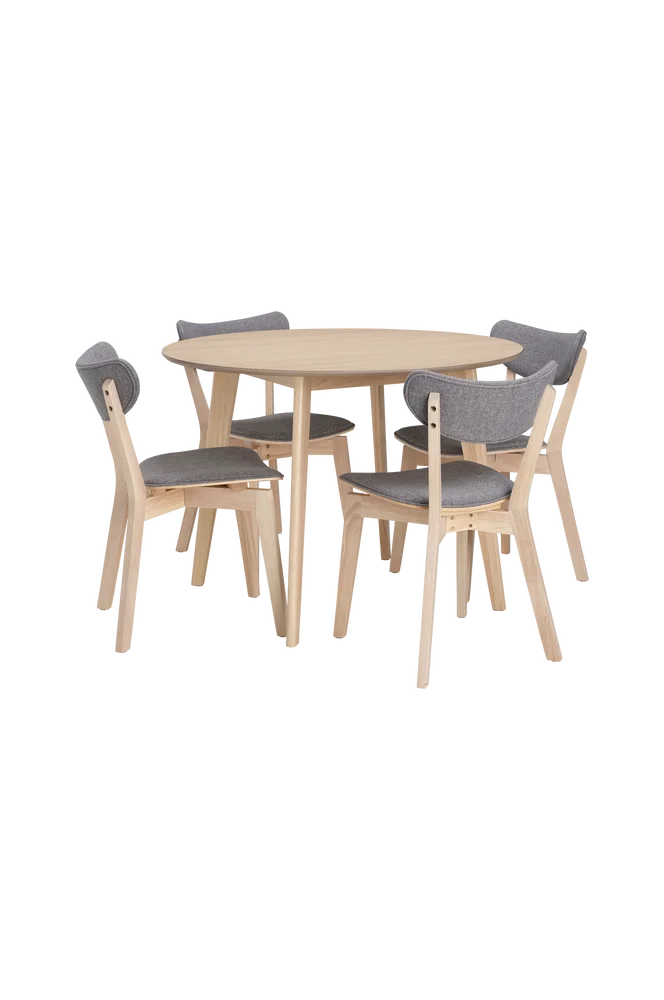 Spisegruppe Ridney med 1 bord + 4 stoler med møbeltrekk v:7197998