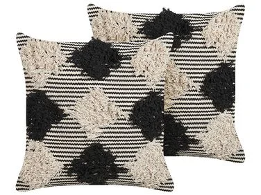 Sett med 2 pynteputer BHUSAWAL 50 x 50 cm Bomull Svart Geometrisk mønster v:9234175