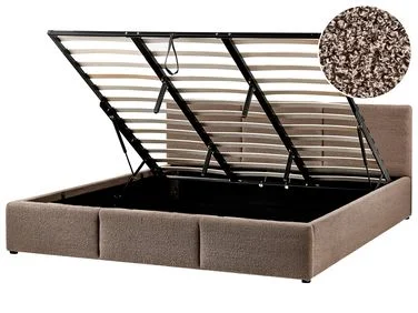 Seng med oppbevaring BOUSSE Bouclé Gråbrun 180 x 200 cm v:7366625