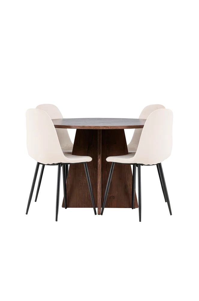 Bootcut-spisebord med Polar-spisestol – Beige m v:6152325 Bootcut-spisebord med Polar-spisestol – Beige m v:6152325