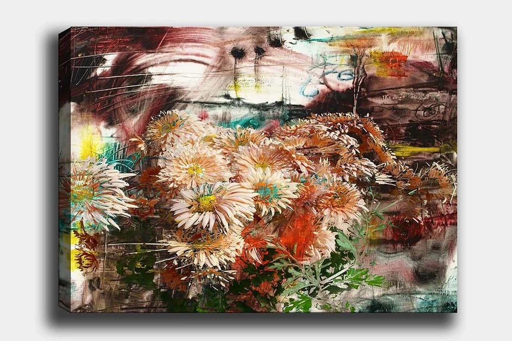 Lerretsbilde 70x100 cm - Blomsterbukett i forskjellige nyanser av rosa og oransje v:2071357